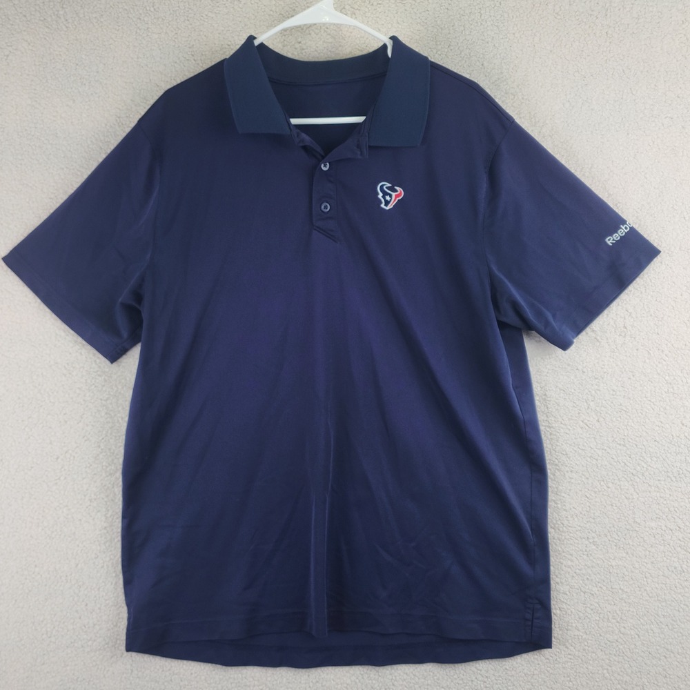 Houston‎ Texans NFL Performance Reebok Polo Shirt  Mens L Navy Blue Short Sleeve